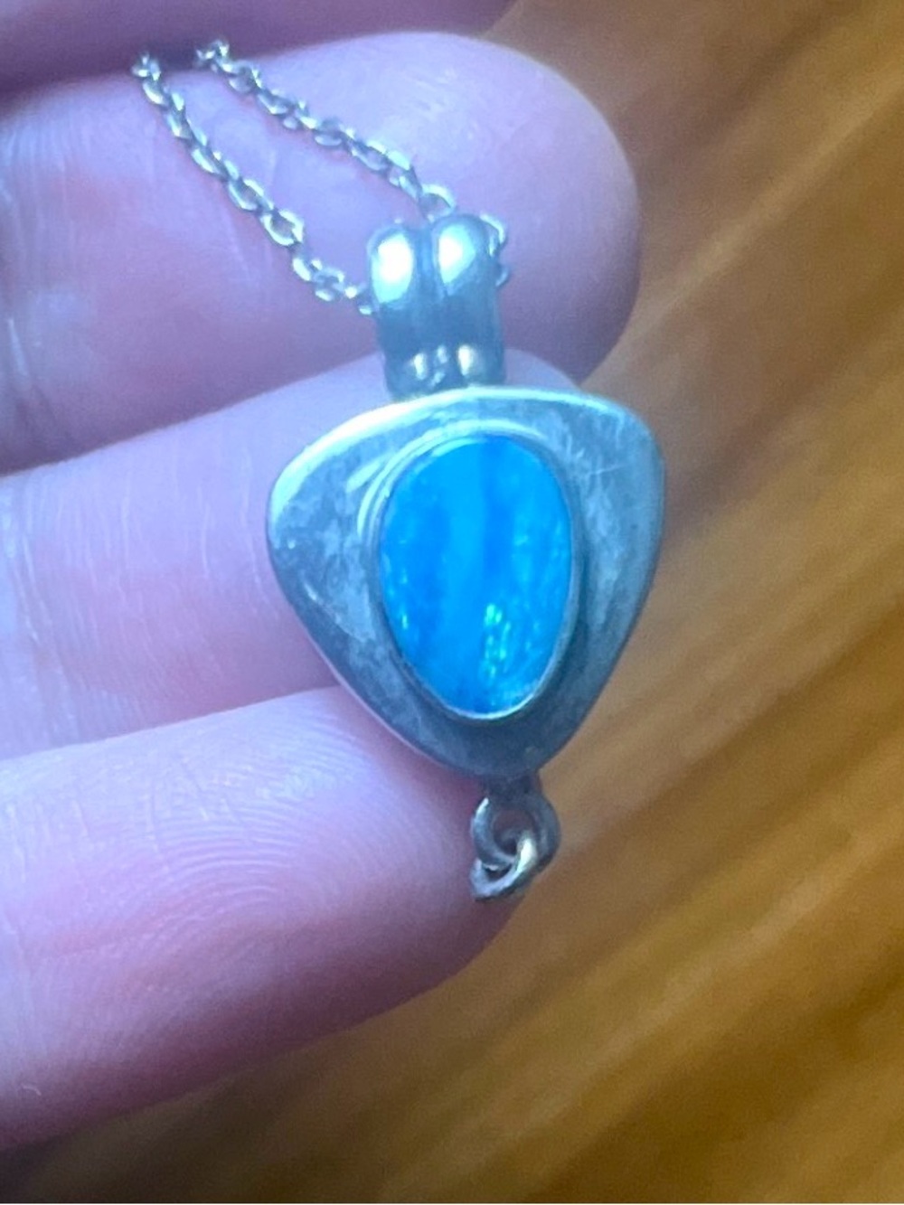 Vintage UC Italy 925 Sterling Silver Blue Opal Artisan Pendant Necklace